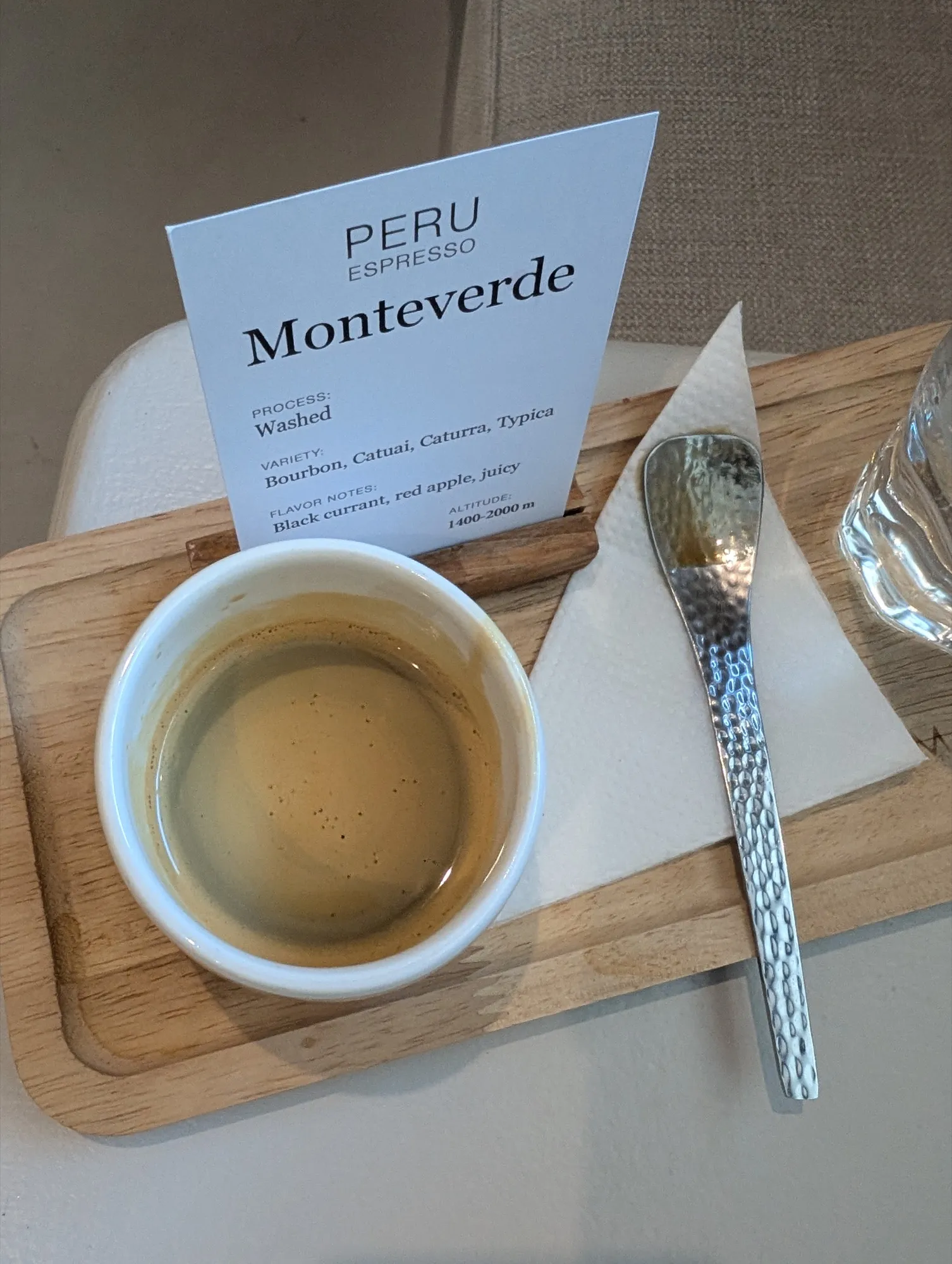Bean information card at Massimo